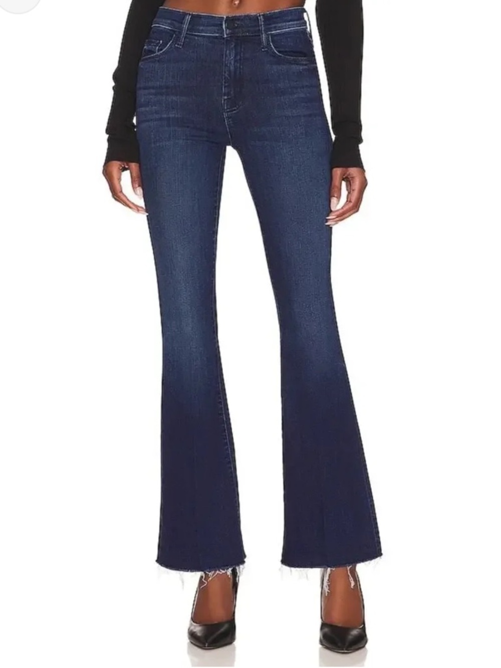 MOTHER Weekender Fray Dark Blue High-Rise Flare Jeans Women’s Size 33X29